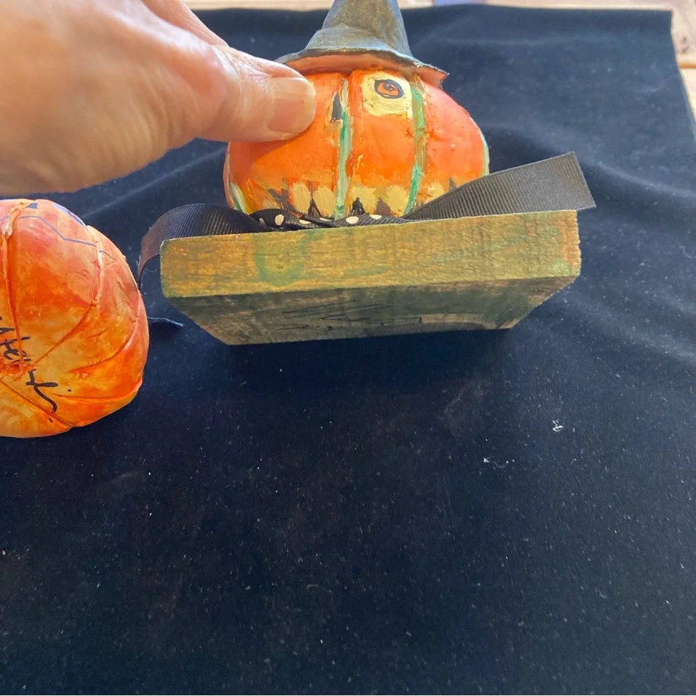 Three Handmade Original  Ceramic Halloween Pumpkins 3”-5”